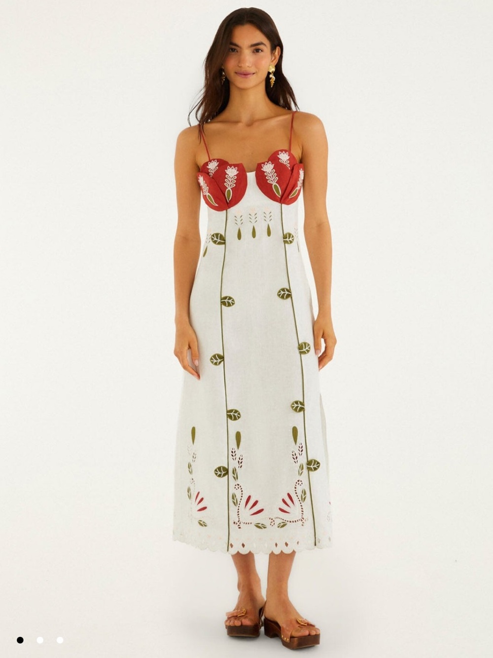 FARM Rio ❤️ Vicky Montanari Off White Tulip Richelieu Embroidered midi dress M